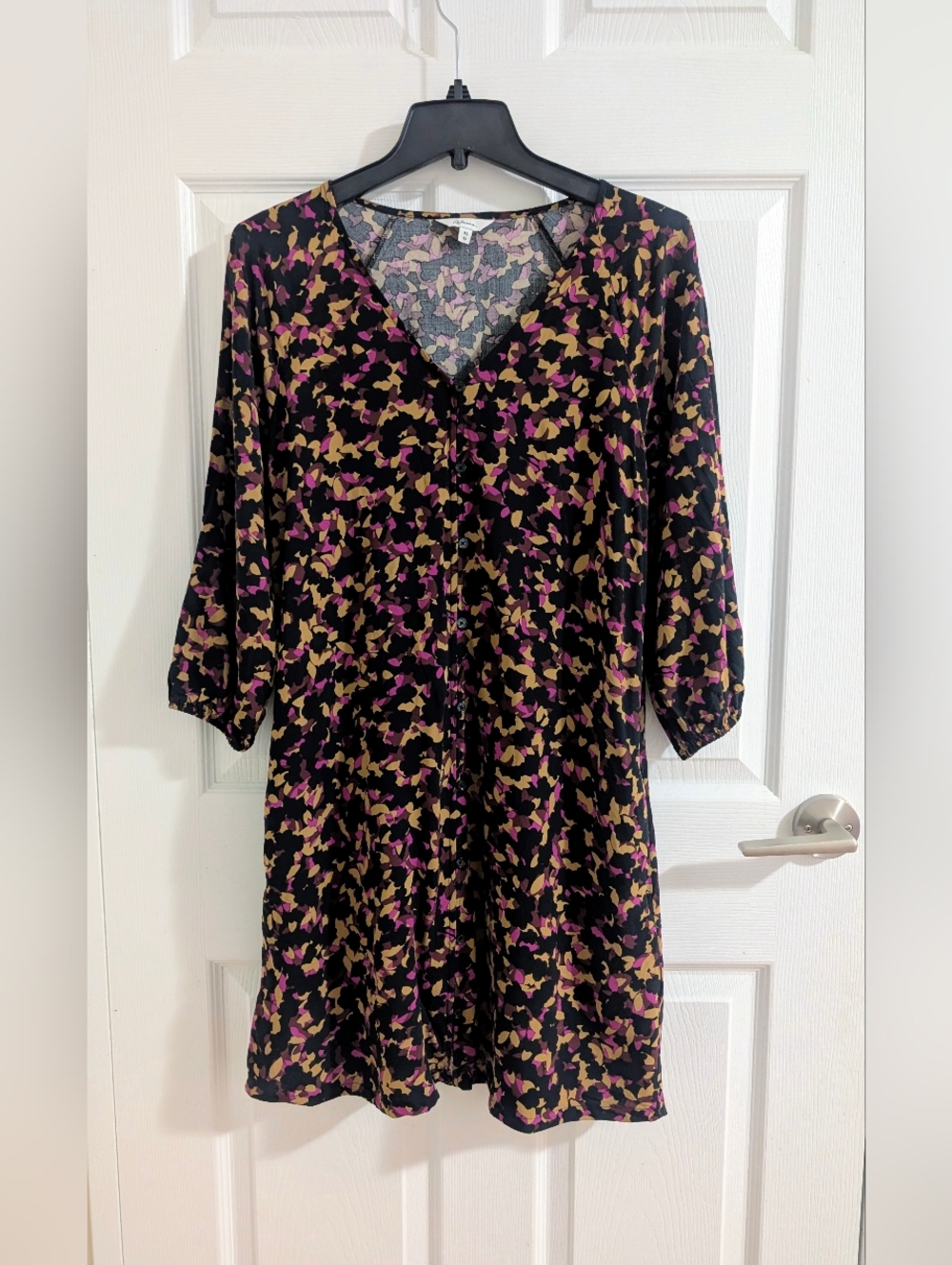 Reitmans Floral Button Front Tunic Dress 100% Viscose 3/4 Sleeve Pockets XS